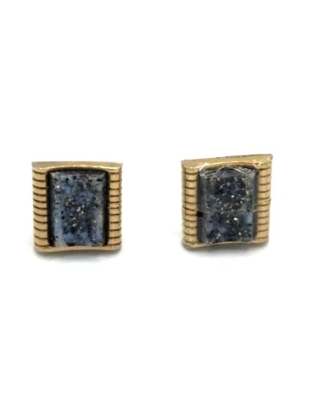 Vintage Gold-Tone Cufflinks With Blue Stone Accents Textured Design Rectangular